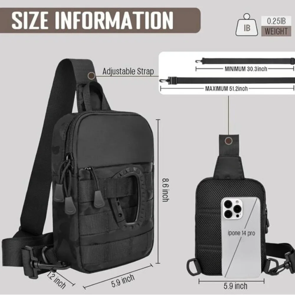 🆕Men Black Camo Small Inspired Waterproof Utility Chest Crossbody Sling Bag